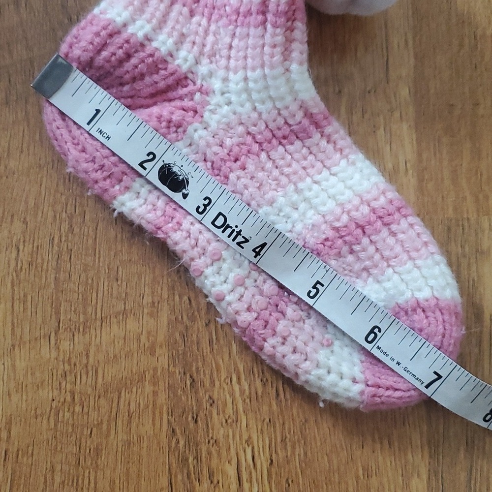 Girls Knitted Pink Striped Cat Nonslip Sock Slippers - Picture 6 of 7